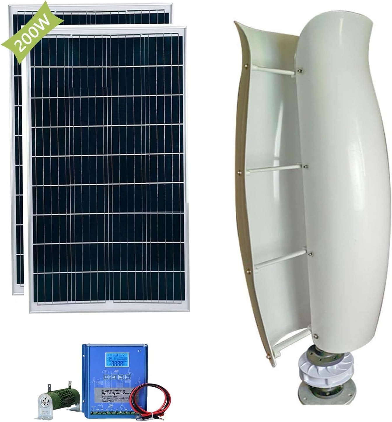 CAJUCA 9KW Wind Turbine Generator Kit Free Energy Windmill Vertical Axis Wind Turbine + 2 * 100W Photovoltaic Panels Breeze Start Wind