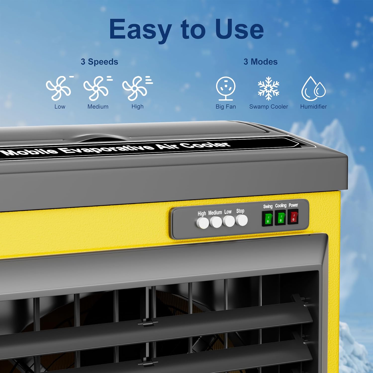 Swamp Cooler, 8990CFM Evaporative Air Coolers with 36 Gal Tank, Windowless Air Conditioner 3 Speeds for Outdoor Use, 58 Inch Air Cooler Water Fan for Patio, Garage, Shop, Commercial Yellow