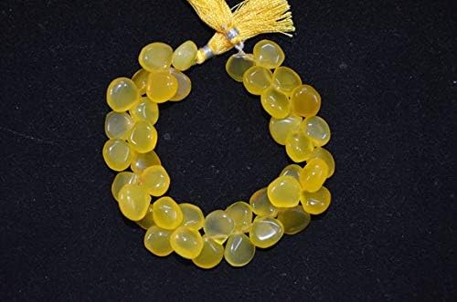13 inch natural beads strand of 8-12mm smooth heart yellow chalcedony gemstone beads for DIY jewelry - necklace, bracelet, earring, ring.