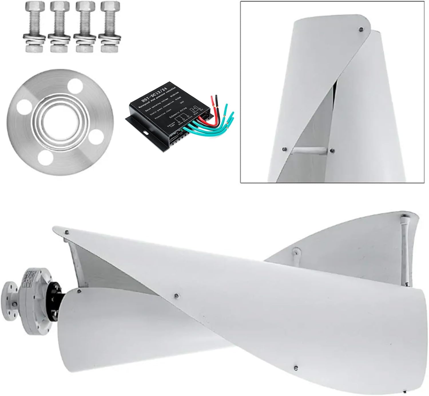 5000W Wind Turbine Generator Kit 12V 24V 48V 220V Vertical Spiral Wind Turbine Low Start Wind Speed Suitable for Emergency Power Generation