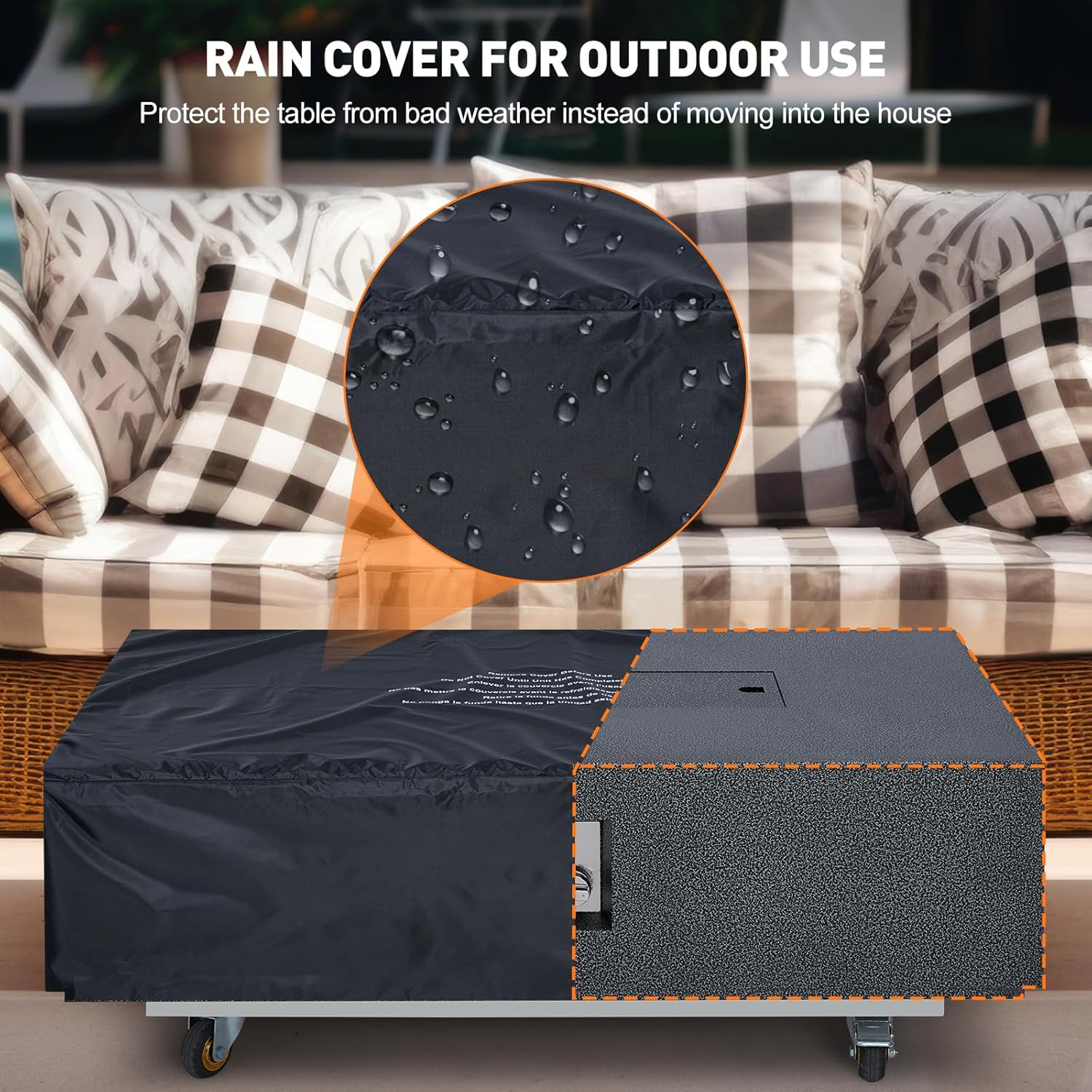 48 Inch Propane Fire Pit Table with Wind Guard and Rain Cover, Glass Beads, Sturdy Steel Anti-Rust Finish, CSA Safety Certified Outdoor Firepit for Patio Yard Garden-Black