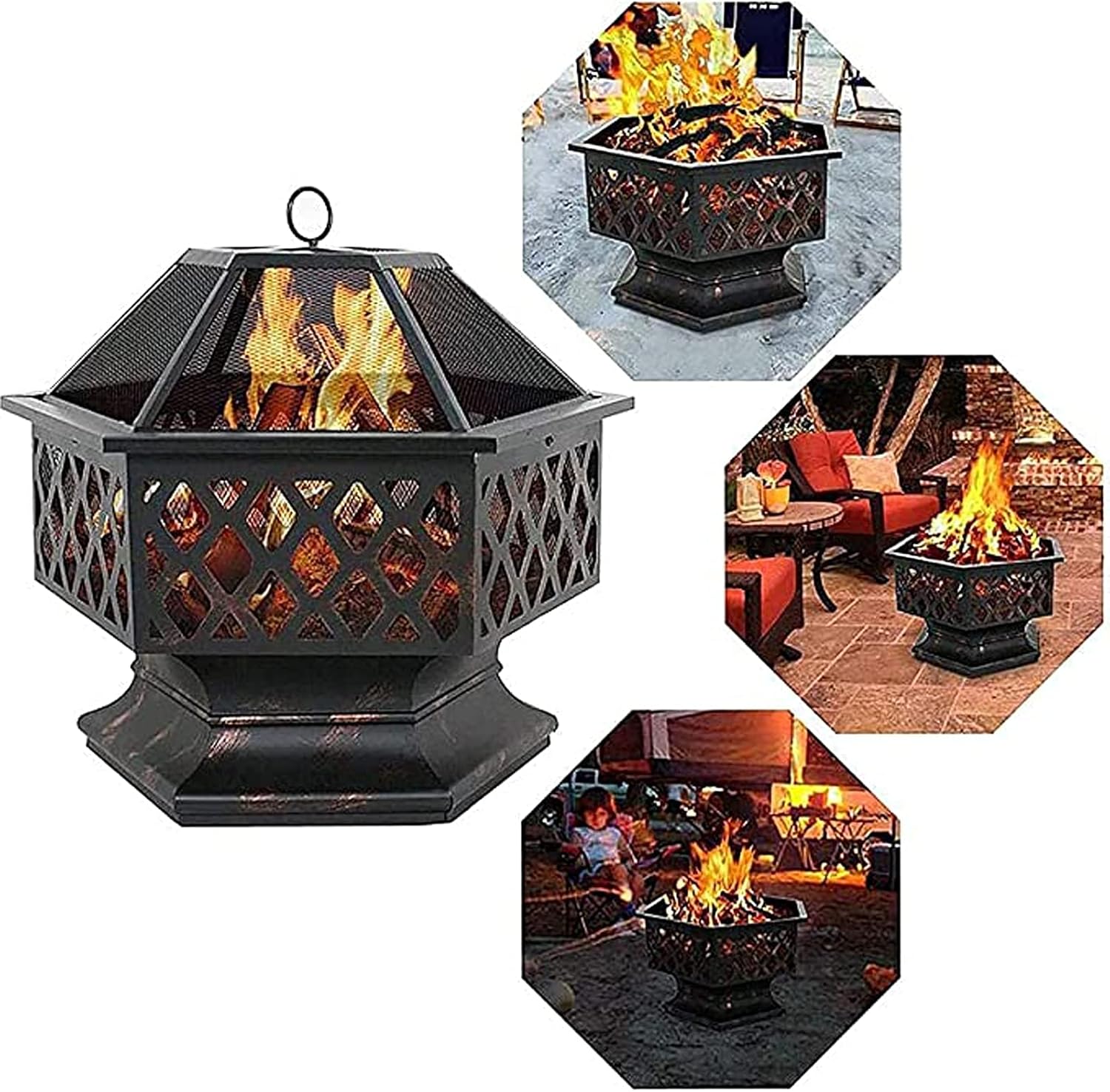Outdoor Fire Pit Wood Burning Fireplace Patio Backyard Heater Steel Firepit Bowl Heavy Steel 24