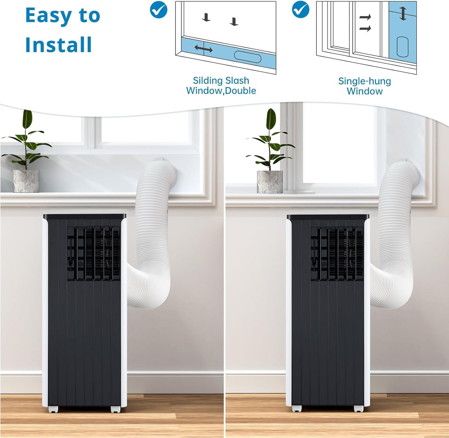 8000 BTU Portable Air Conditioner - 3 in-1 Cooling, Dehumidifier & Fan, Quiet AC Unit for Rooms Up to 350 Sq.Ft, 24H Timer, Remote Control & Window Kit Included, Black Top Cover