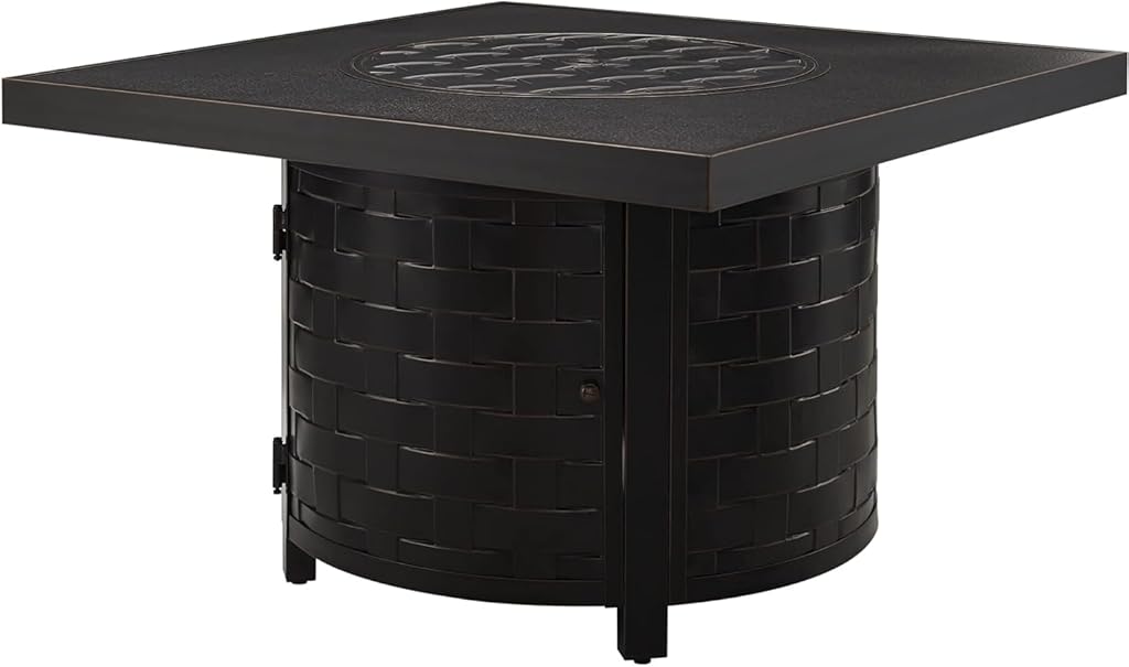 Square LPG/NG Gas Fire Pit Table 55K BTU w/Burner Lid, Cover, Fire Glass #65153