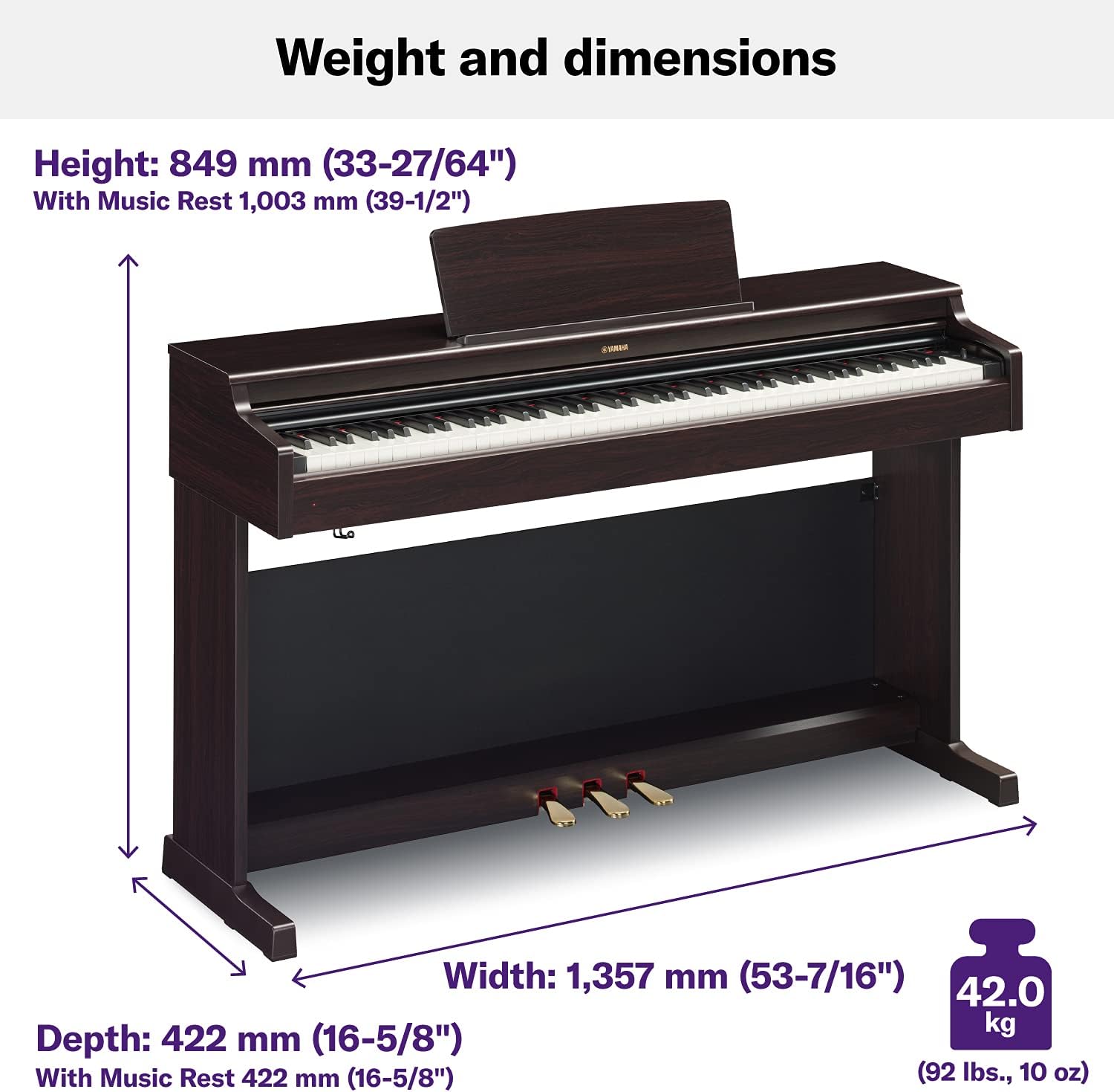 Yamaha YDP164 Arius Series Piano with Bench, Dark Rosewood