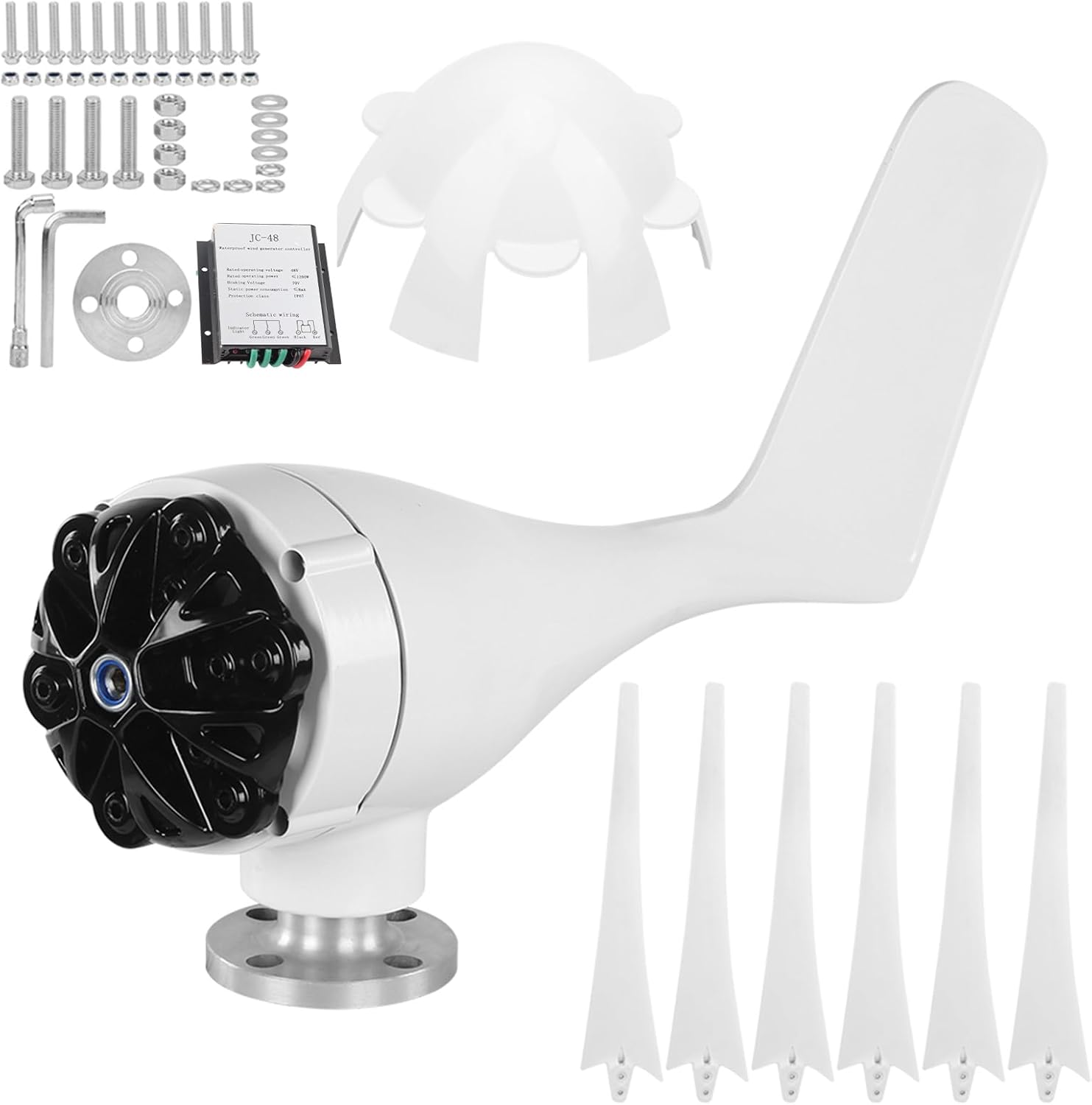 Hilitand 800W Windmill Turbines Generator Small 6 Blade Wind Industrial Machinery Equipment for Marine Home Charging (White 48V)