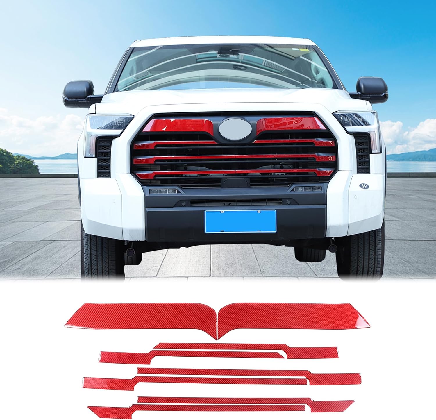 Aunginsy Car Front Bumper Grille Trim Sticker Fit Toyot@a Tundra 2022-2024 Truck Real Carbon Fiber Front Lip Bumper Upper Grill Molding Strips Decorative Cover Protect Sticker Exterior Accessories