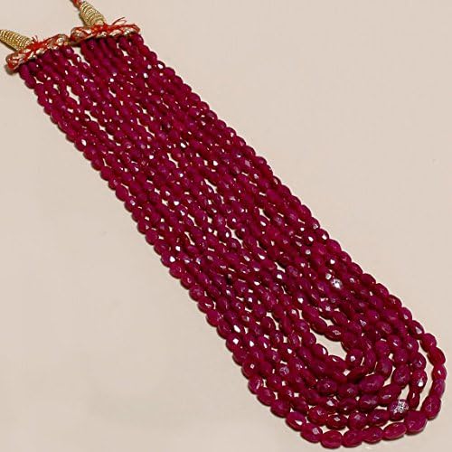 ruby faceted oval beaded six starnd necklace 14 inch