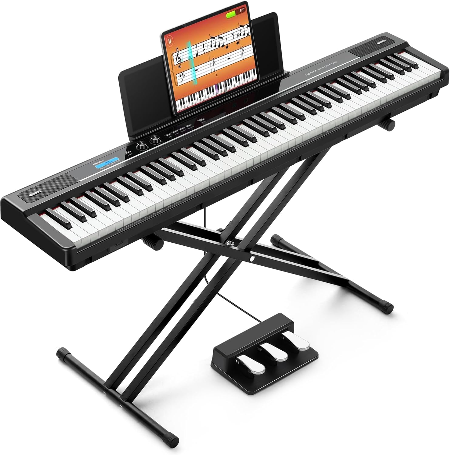 CAHAYA 88-Key Digital Piano Keyboard - Semi Weighted Electric Piano for Beginners with Double X-shaped Stand 3 Pedals and a Sheet Music Holder