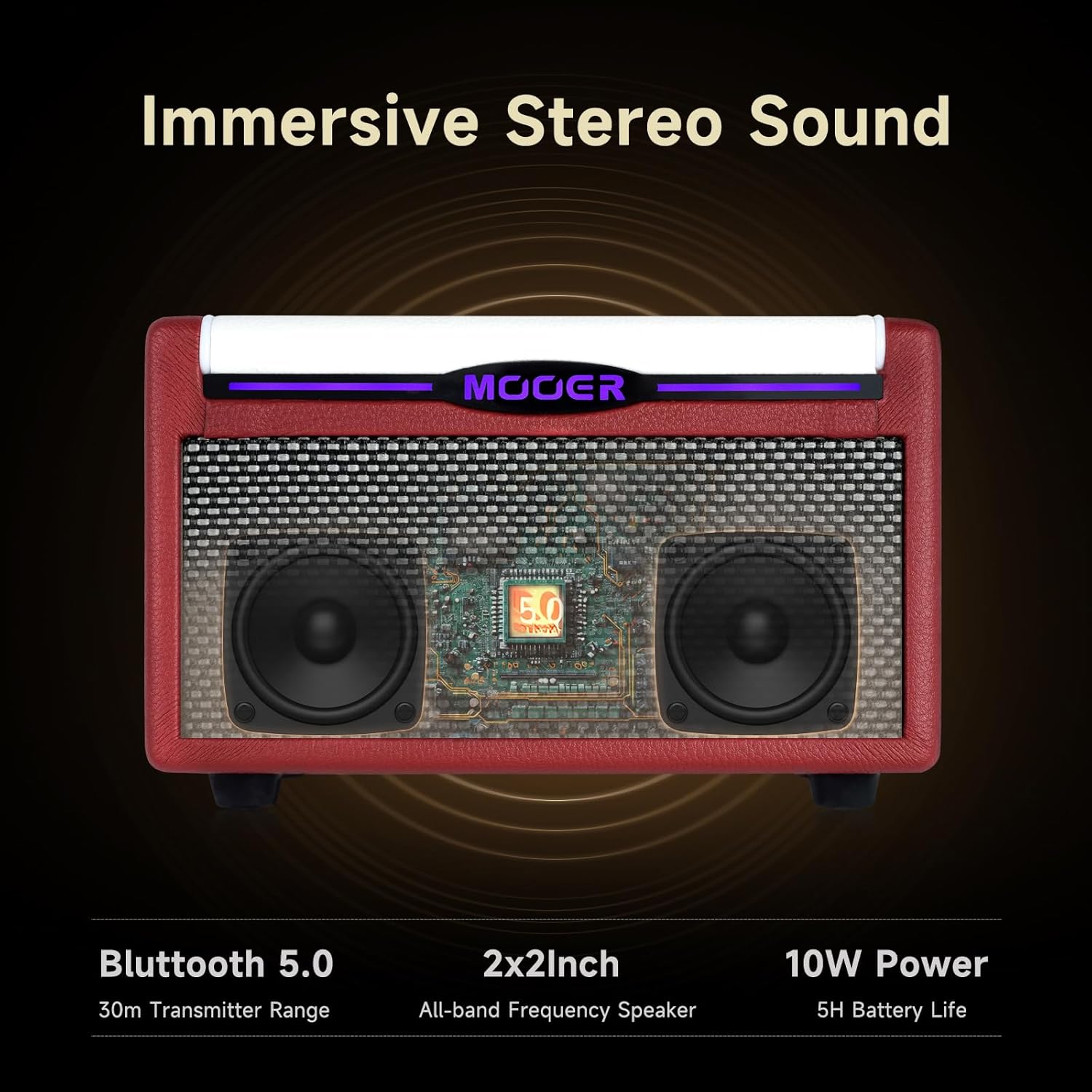 MOOER SD10i 10W Guitar Stereo Mini Combo with Multi Effects, Amplifier Carry Strap, LED Ambient Lights, F4 Wireless Controller