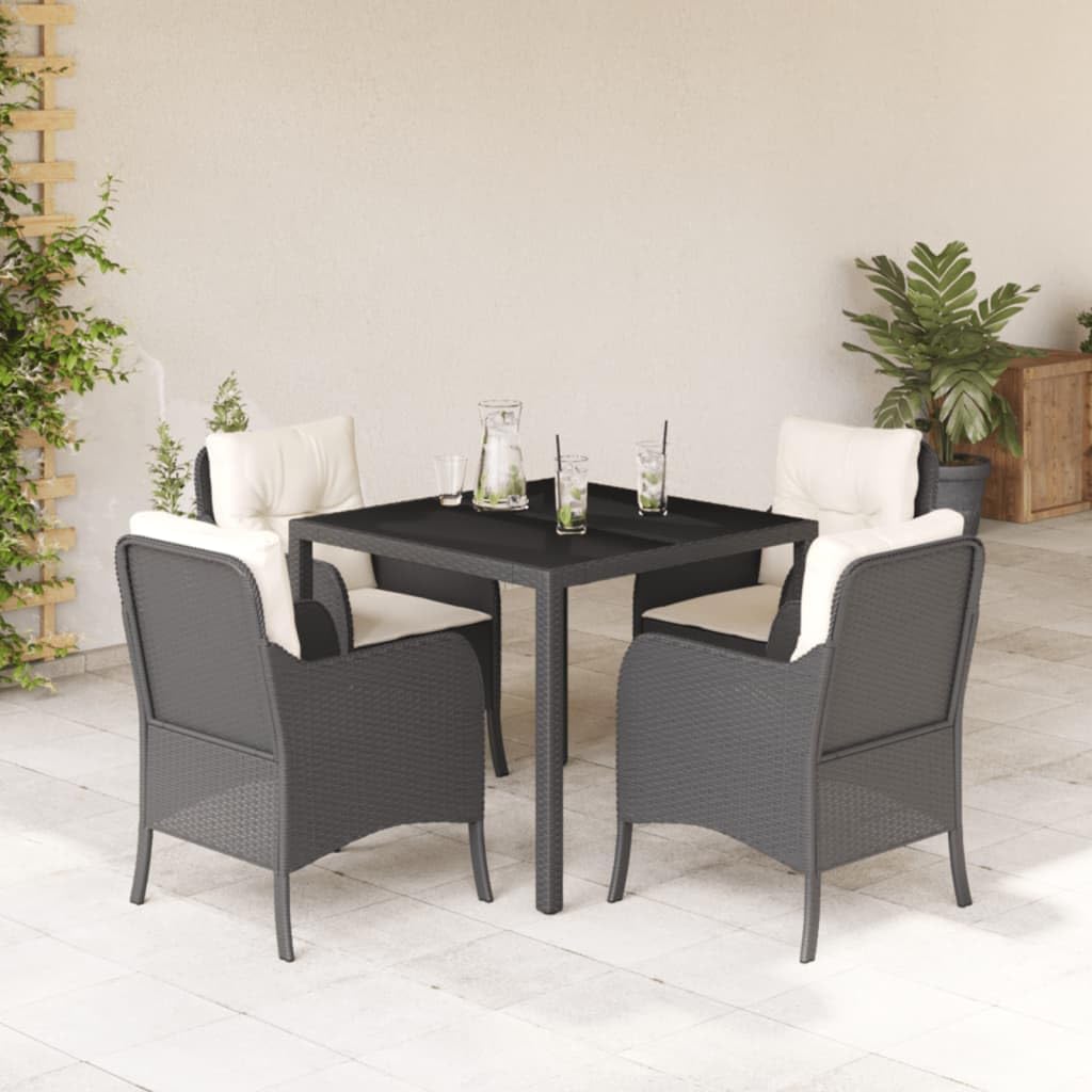 5 Piece Patio Dining Set with Cushions Black Poly Rattan Garden Furniture