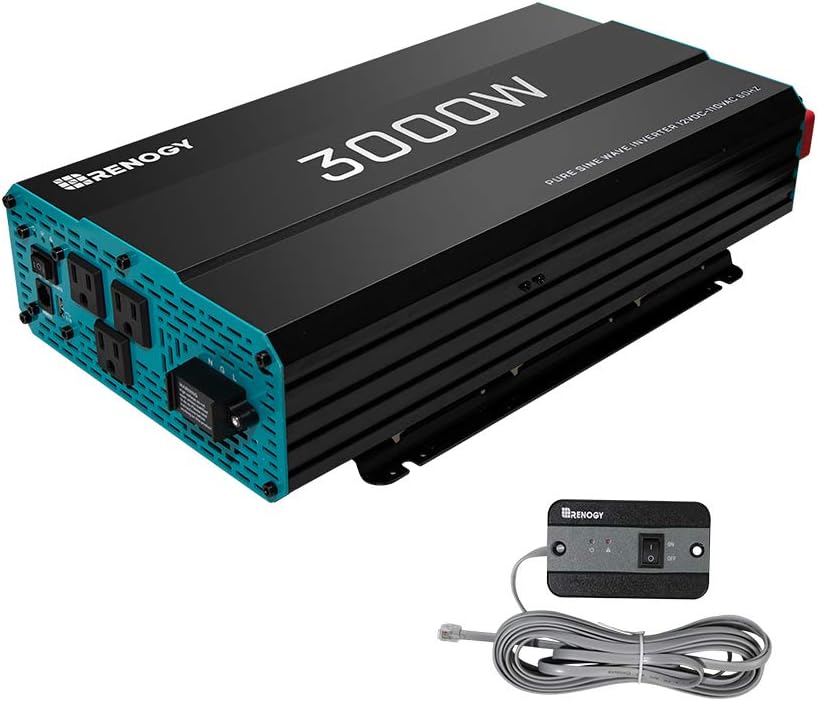 Renogy 3000W Pure Sine Wave Inverter 12V DC to 120V AC Converter & 500A Battery Monitor, High and Low Voltage Programmable Alarm, Voltage Range 10V-120V and up to 500A