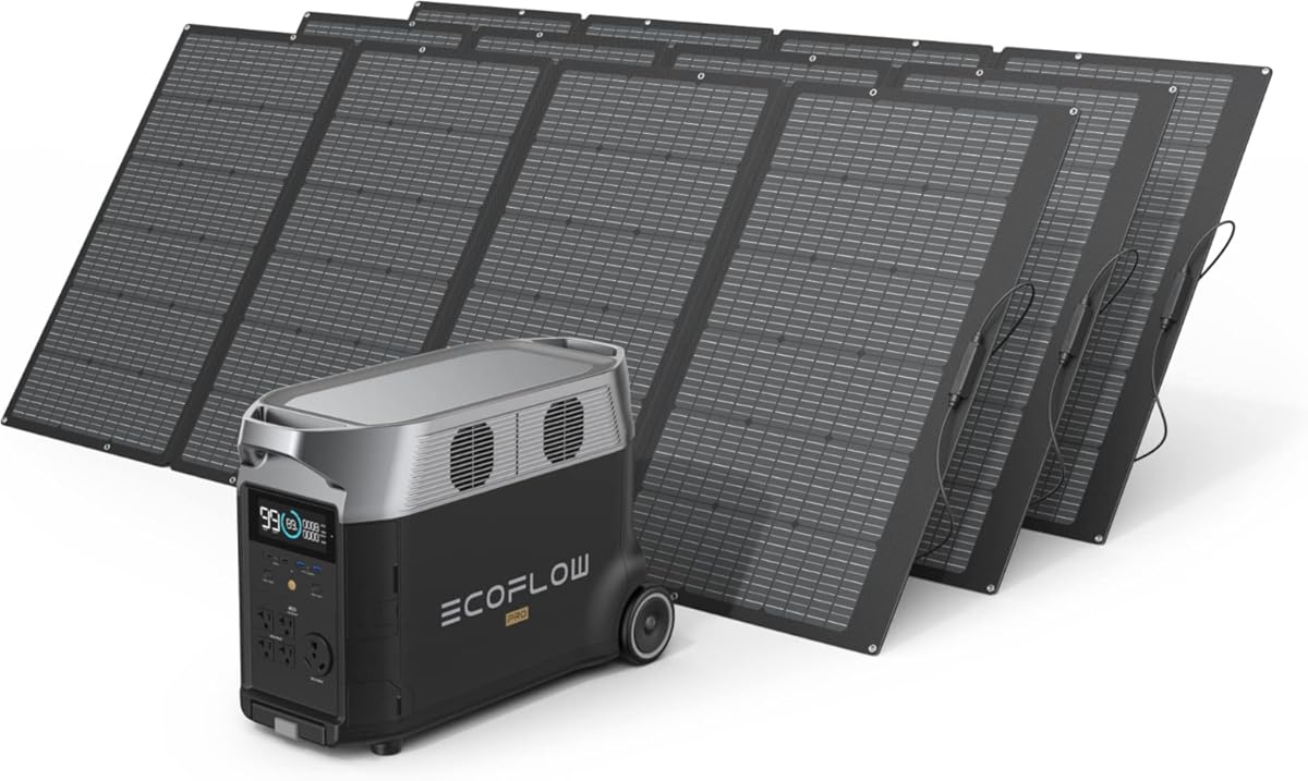 EF ECOFLOW Solar Generator 120V/3.6kWh DELTA Pro with 3x400W Portable Solar Panel, 23% High-Efficiency, 5 AC Outlets, 3600-4500W, Portable Power Station for Home Use Emergency Blackout Camping RV