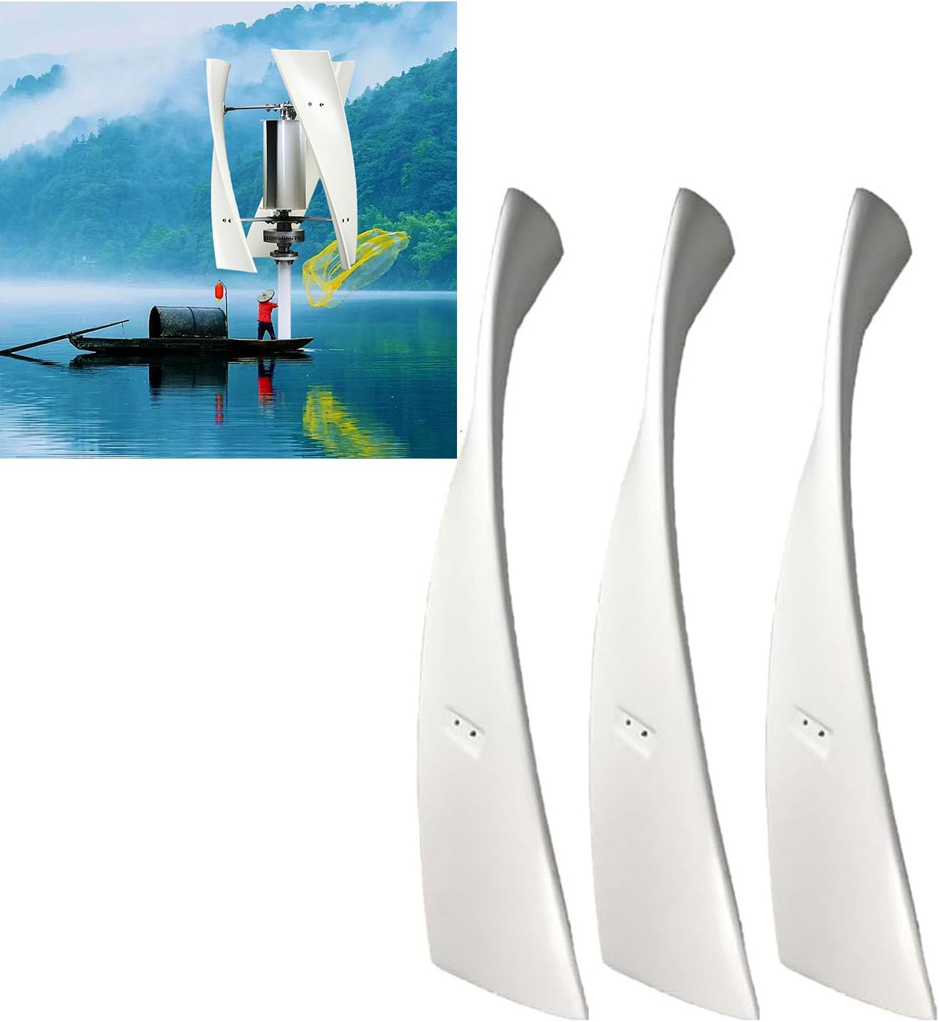 White Windmill Blade Vertical Axis Wind Turbine Generator Blades for All DIY Wind Power Projects(3 Pieces)
