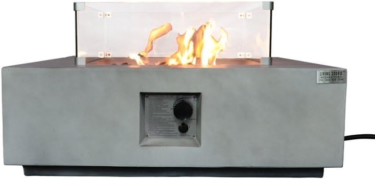 Living Source International Concrete/Glass Propane/Natural Gas Fire Pit Table