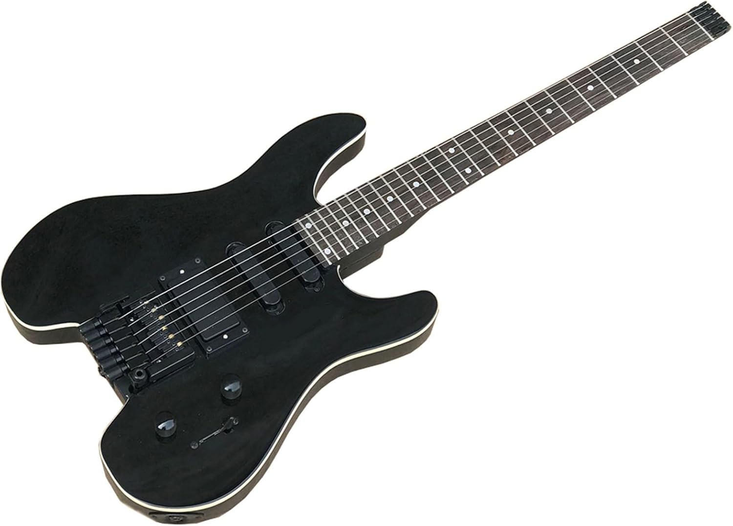 6 String Black Headless Electric Guitar with White Binding Rosewood Fretboard 24 Frets Professional Headless Guitar