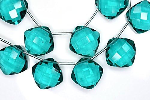 14mm 3 Matched Pair Paraibe Florite Quartz MicroFaceted Cushion Shape Briolette Beads