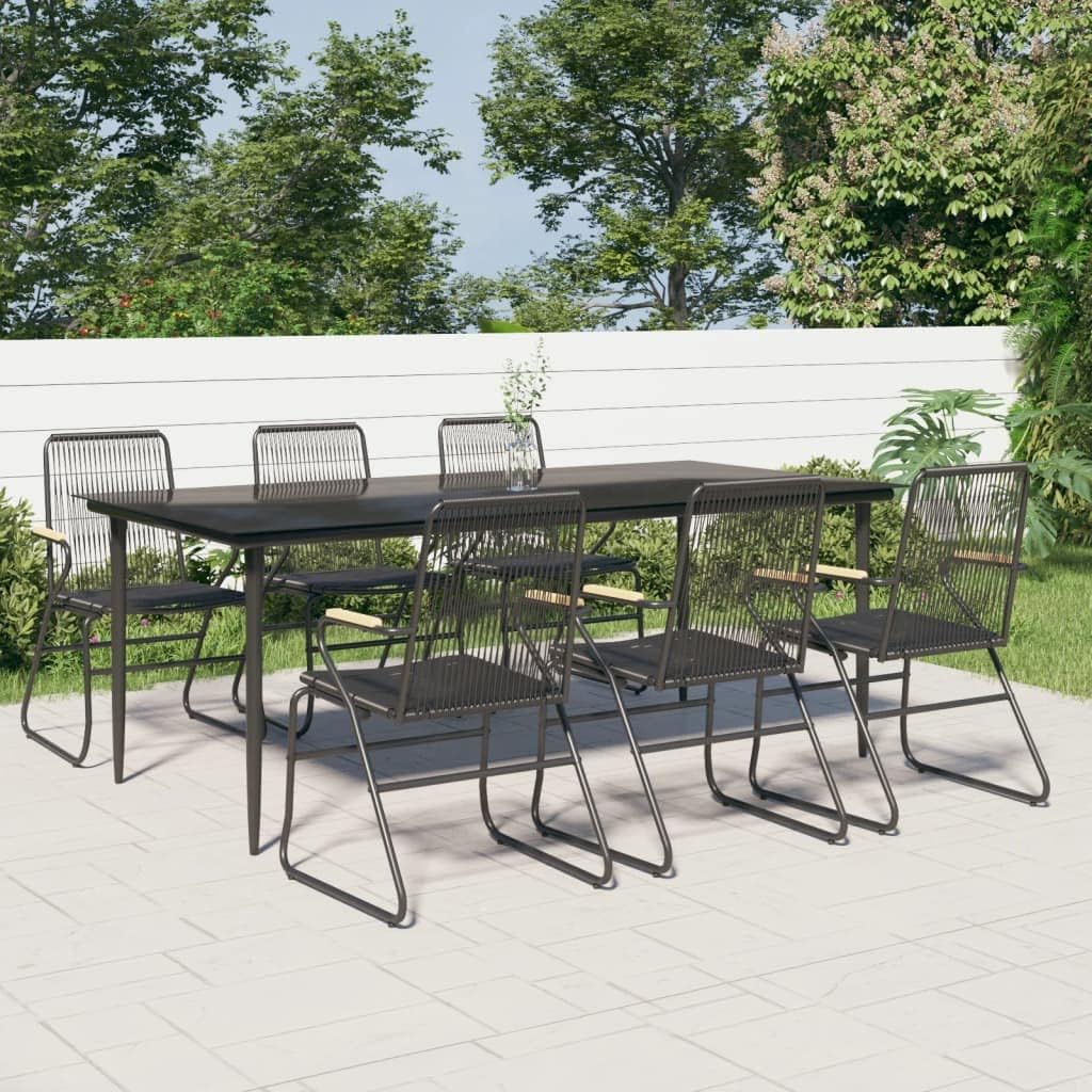 Furniture Sets 7 Piece Patio Dining Set Black PVC Rattan,Outdoor Patio Dining Set with PVC Rattan Chairs and Sturdy Steel Table for Entertaining Garden Conversation Sets