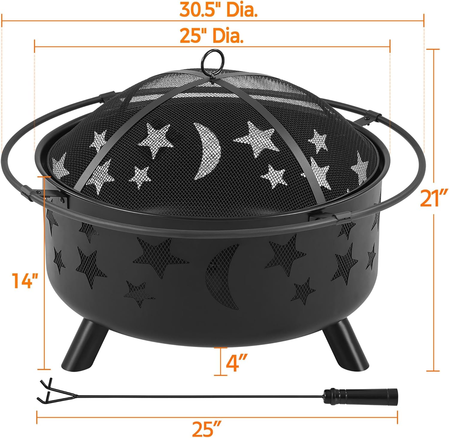 Yaheetech 30in Fire Pit Moons and Sky Stars Outdoor Fire Pit Fireplace Large Bonfire Wood Burning Firepit Bowl for Patio & Backyard with Spark Screen