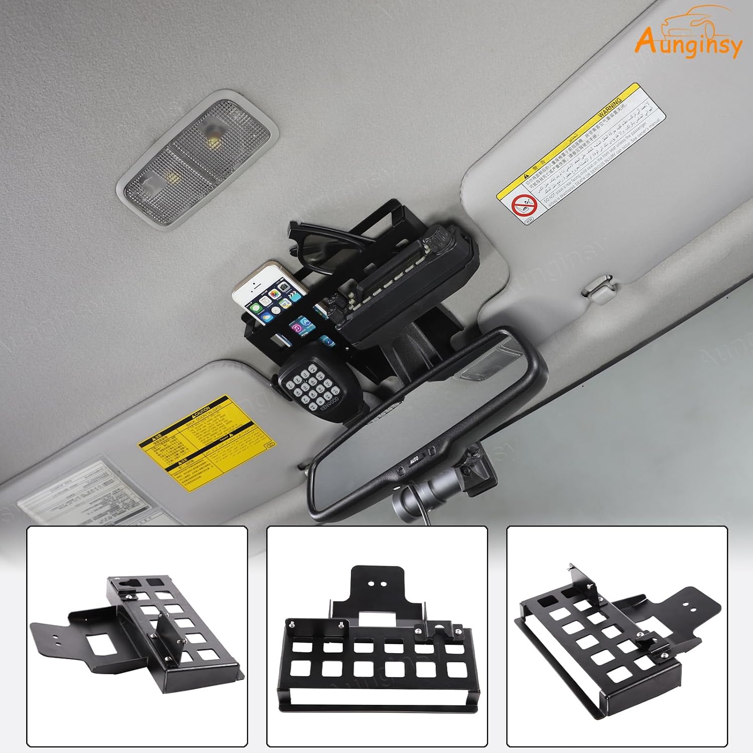 Aunginsy Inner Rearview Mirror Storage Rack Shelf Compatible with Toyota FJ Cruiser 2007-2021 Car Roof Rearview Mirror Multifunctional Storage Box Mount Frame Organizer Tray Expansion Accessories
