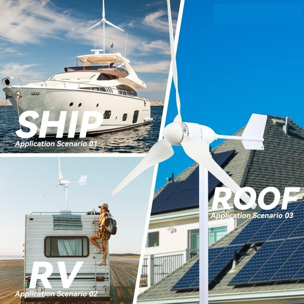 Wind Turbine Generator Kit, 3000w Windmill Turbine Generator kit 3kw Power 3Blade 24V 48V Energy With MPPT Charger Controller Off Grid Inverter System for Hybrid Solar Wind System(Wind Turbine Only-01