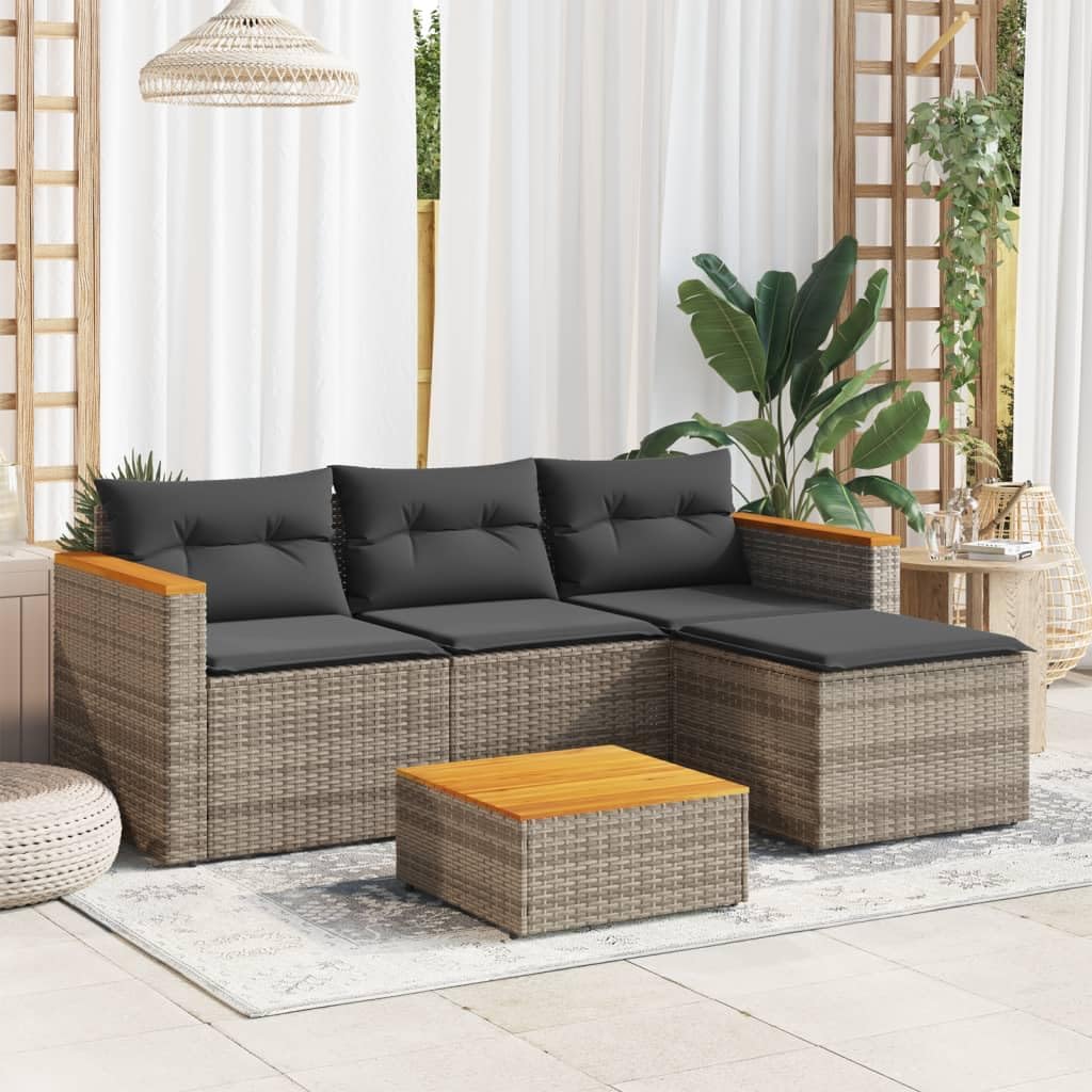 3 Piece Patio Sofa Set with Cushions Gray Poly Rattan Garden Furniture