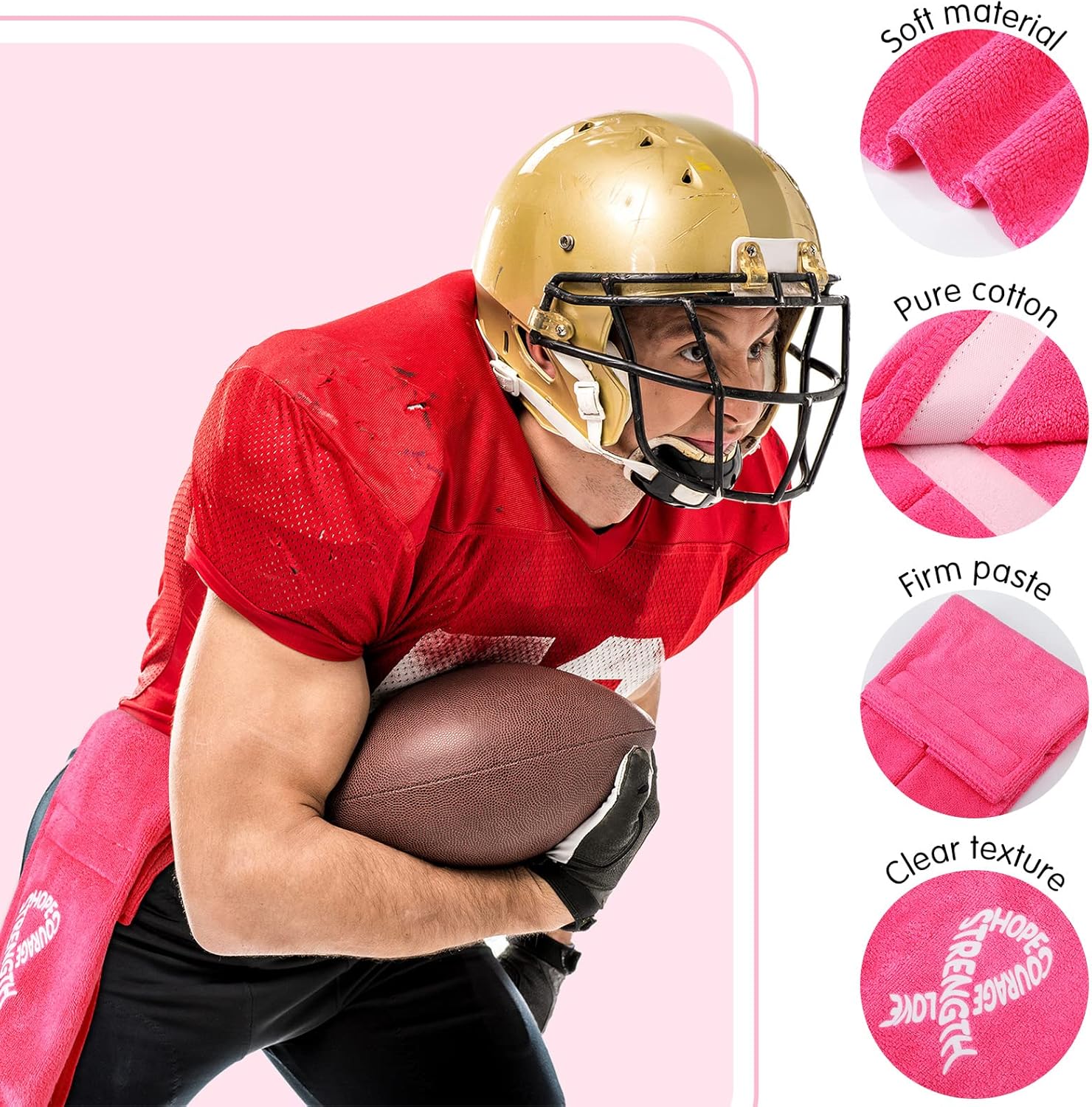 Tranqun Pink Ribbon Football Towels 17.3 x 4.5 Inches Sports Towel Breast Cancer Awareness Football Accessories Cotton for Sports Teams Yoga Gym Golf Softball