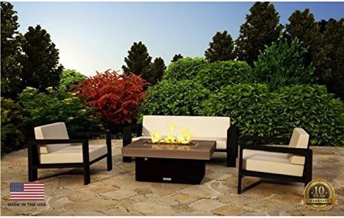 COOKE Santa Barbara Rectangular Fire Pit Table - 40 x 30 - Natural Gas - Brushed Aluminum Top - Dark Cherry Powdercoat Base