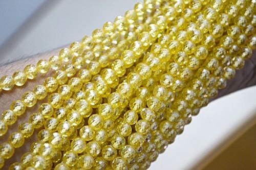 13 inch natural beads strand of 6mm faceted round yellow cubic zirconia gemstone beads for DIY jewelry - necklace, bracelet, earring, ring.