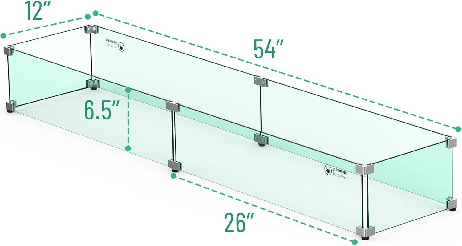 Skyflame Fire Pit Table Glass Wind Guard - 54