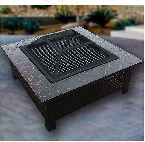 Fire Pits Outdoor Wood Burning 32'' Outdoor Fire Pit Table, Multi-Purpose Square Fireplace, Backyard Patio Garden Outside Wood Burning Heater, BBQ, Ice Pit with Cover BBQ Cooking for Outside Camping B