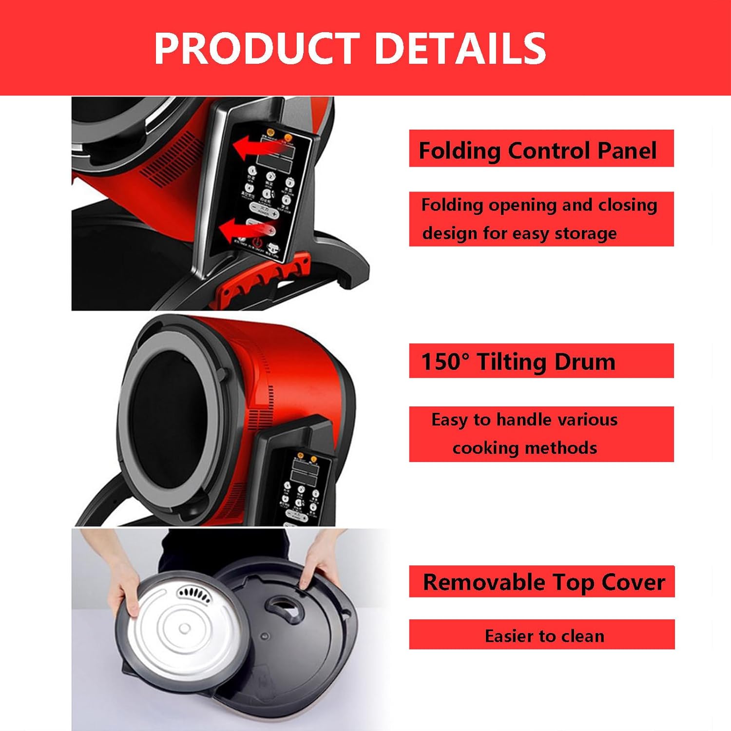 Automatic Food Processor 360° Rotatable Stir Fry Robot, Cooking Machine 2200W Food Steamer w/2 Grater, 7 Levels Fire Power Appointment, 150° Tilt Drum Design - Aluminum Alloy Frame