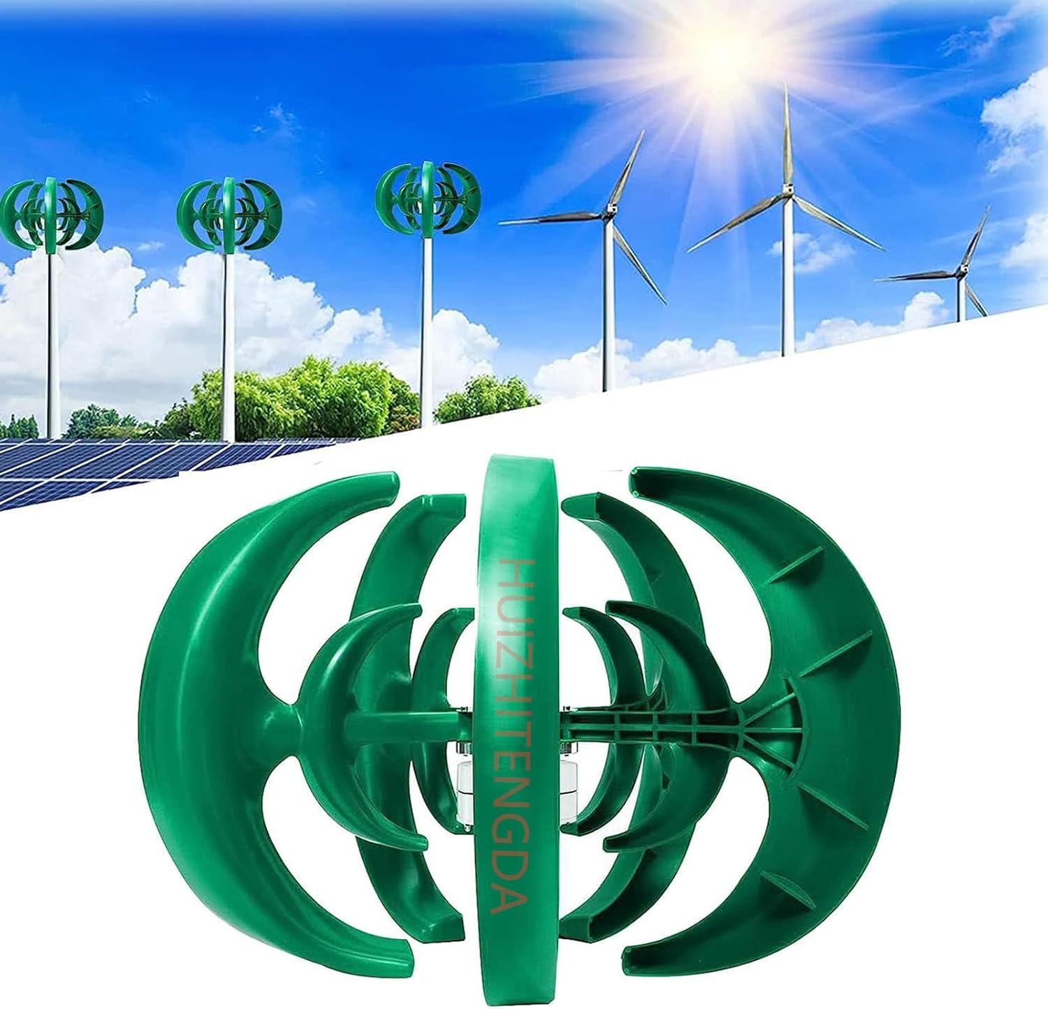 8000W 12V Wind Solar Vertical Wind Turbine Generator, 5 Blades Lantern Vertical Axis Wind Turbine Generator Kit for Home Windmill Use