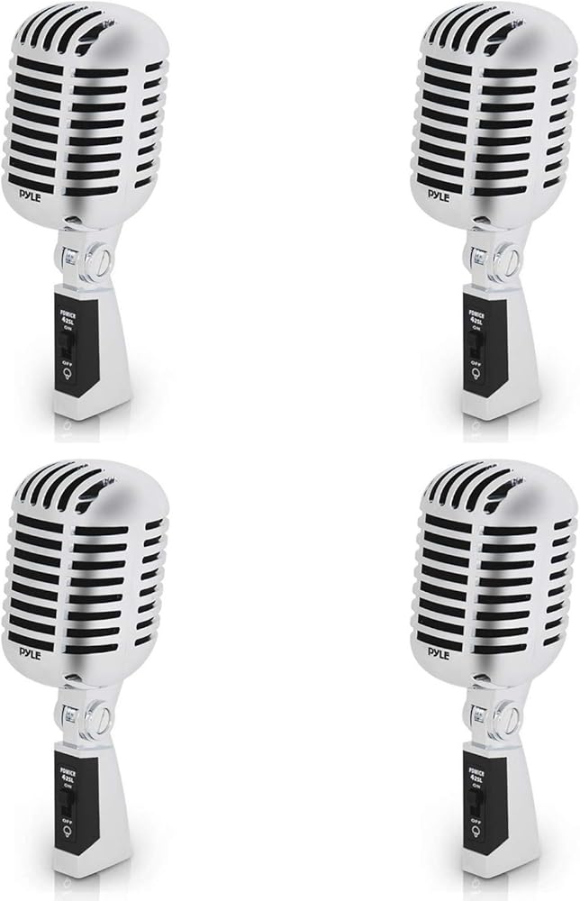 Pyle Pro PDMICR42SL Old Fashioned Vintage Retro Style Dynamic Adjustable Compact Desktop Studio Mic Professional Vocal Recording Microphone (4 Pack)