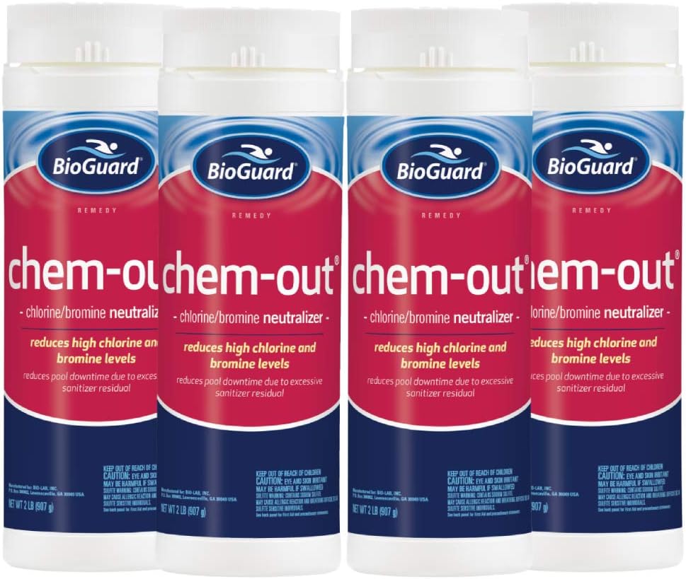 BioGuard ChemOut, 2 lb, Pack of 4, Neutralizes High Chlorine & Bromine Levels, Reduces Pool Downtime, Suitable for All Pool Types