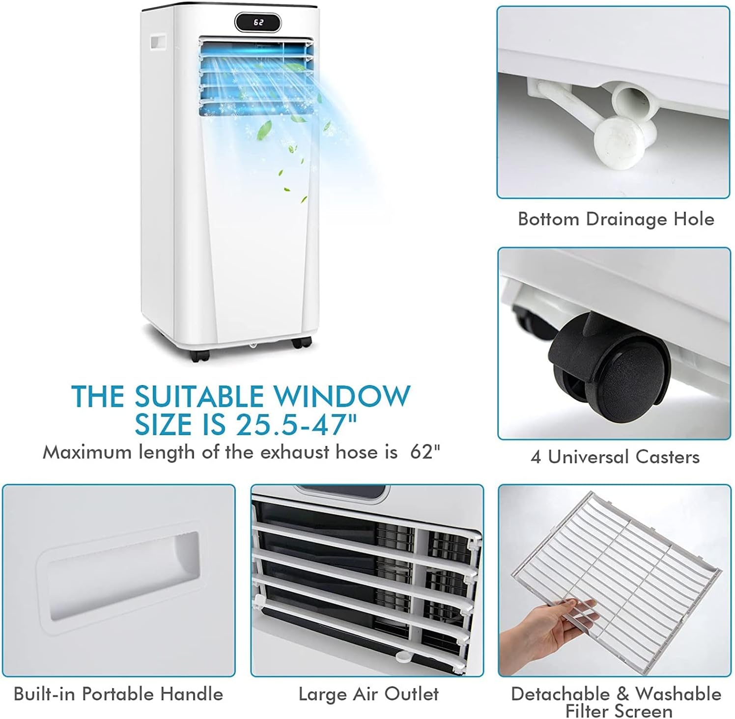 LDAILY 8000 BTU Portable Air Conditioner, 3-in-1 Air Cooler w/Fan & Dehumidifier Mode, Quiet AC Unit w/ 2 Fan Speeds & 24H Timer, 230 Sq. Ft Coverage, Remote Control (8000 BTU, White)