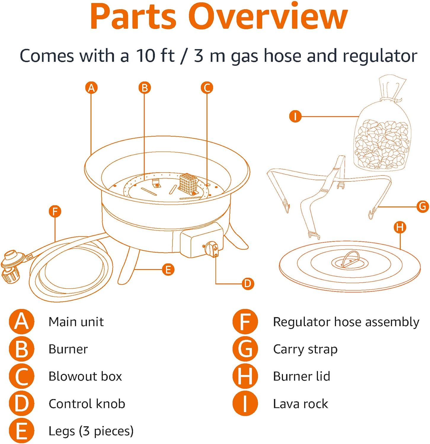 Amazon Basics Portable Propane Fire Pit, 19 inch Round Gas for Patio, 55,000 BTU Carry Strap