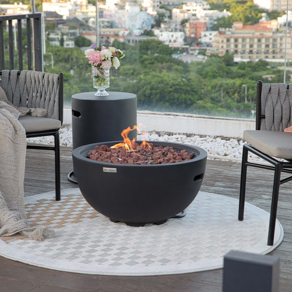 Modeno Jefferson Outdoor Fire Bowl Pit Table Firepit Reinforced Concrete 27 Inches Electronic Ignition Cover Lava Rock Included, Liquid Propane