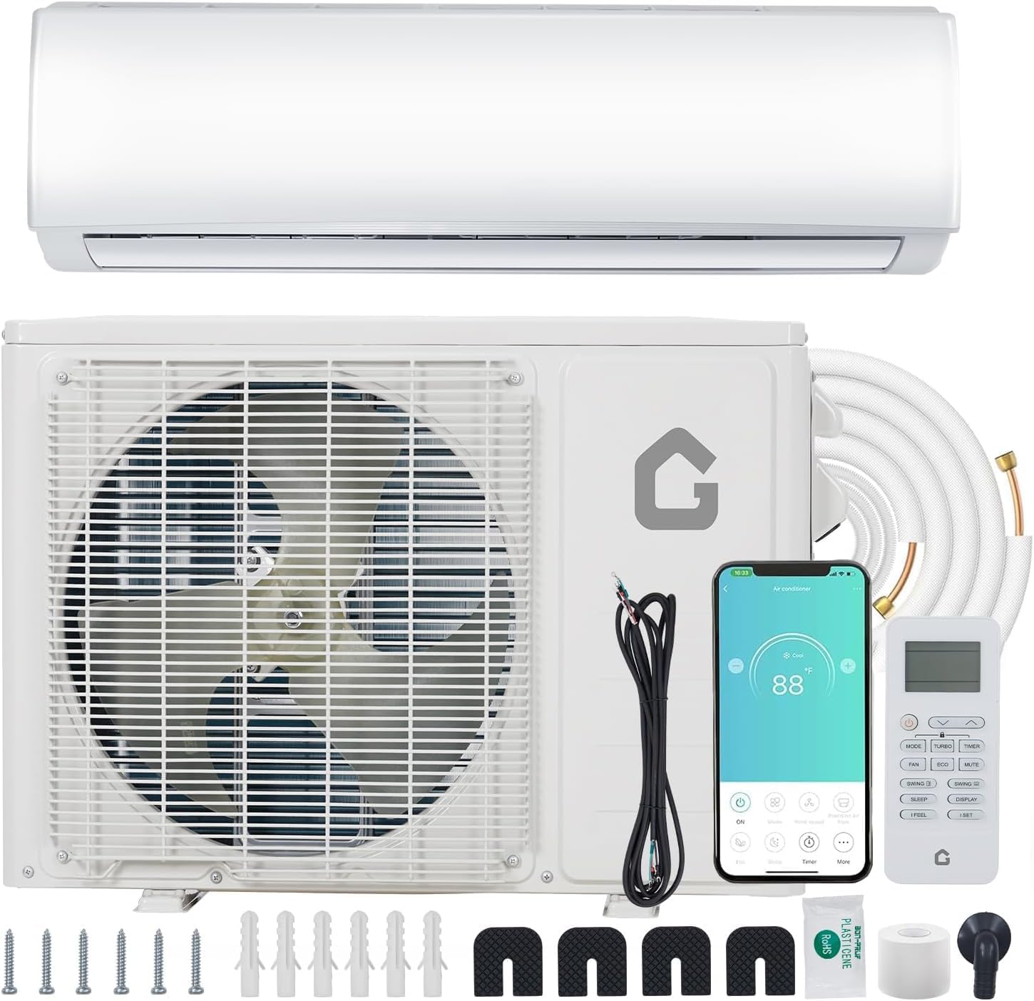 GarveeLife 24,000 BTU Mini Split Air Conditioner 23 SEER2 Ductless Smart AC and Heater Cools/Heats up to 1500 Sq.Ft, High Efficiency Inverter, Ultra Energy Saving WiFi and Remote Control, 208V/230V
