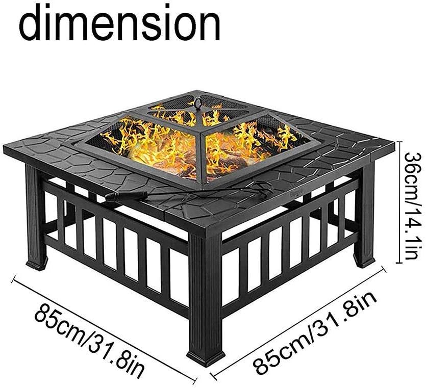 Garden Fire Pit Grill Bowl Grill Barbecue Rack Outdoor Fire Pits Table Top Fire Pit Wood Burning Stove, Square Backyard Fire Pit with Lid for Backyard Patio Garden Metal Fire Pit for Balcony