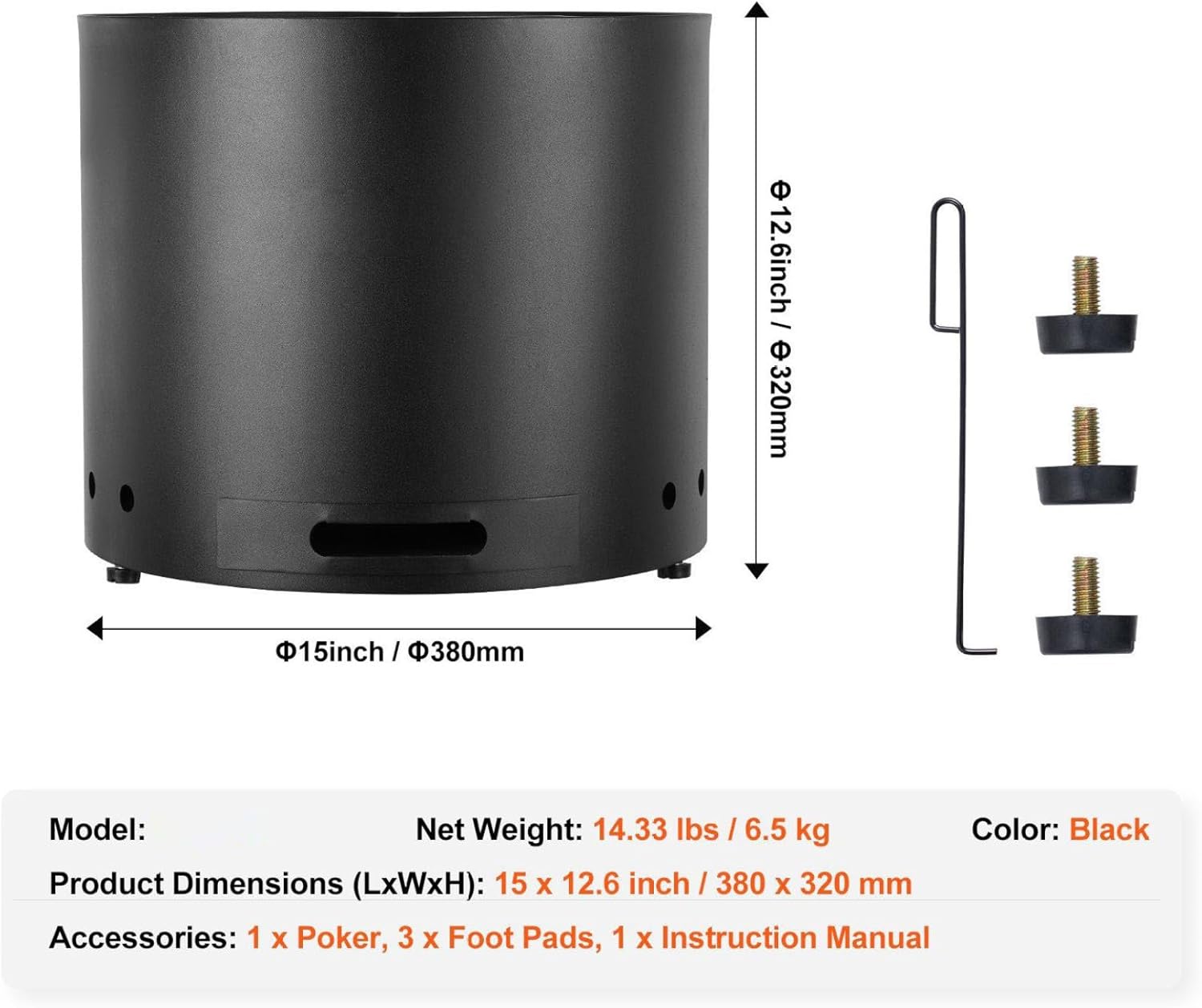 Smokeless Fire Pit Wood Burning Stove 15 Inch Stainless Steel Outdoor Camping Bonfire