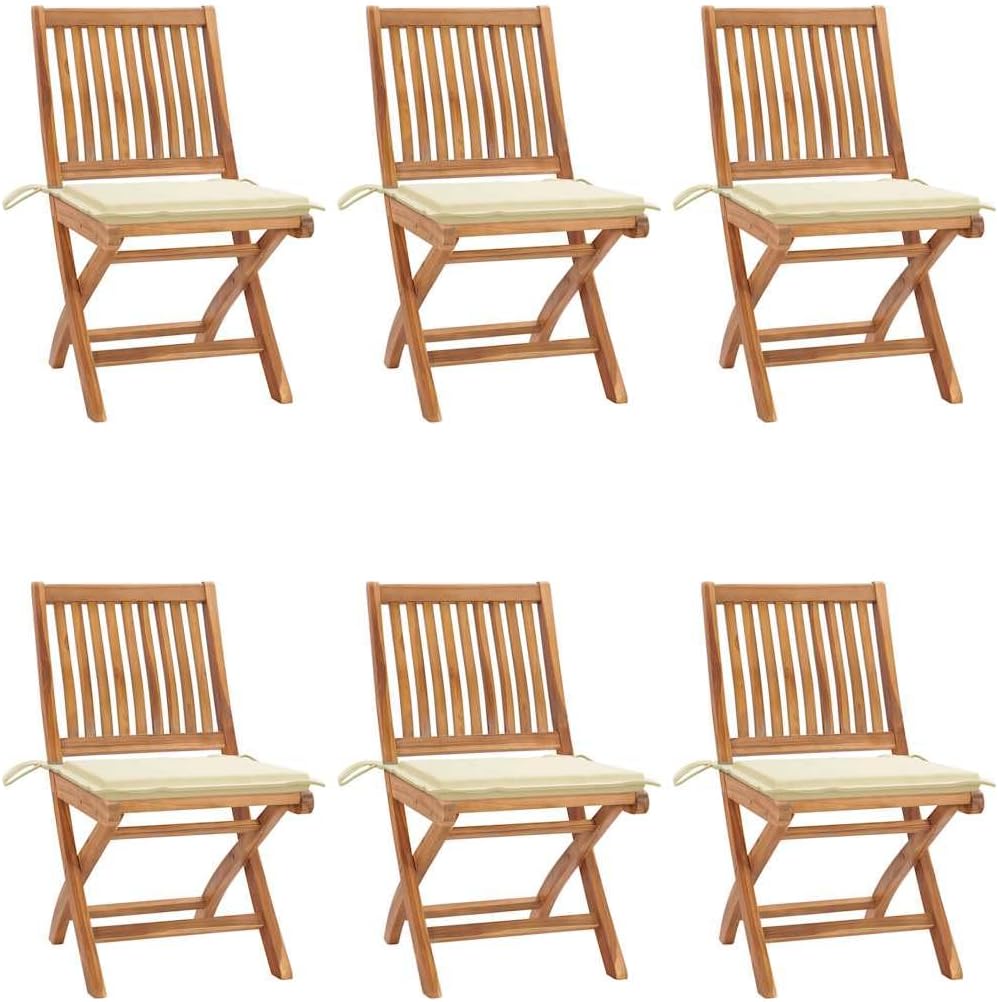 Folding Patio Chairs with Cushions 6 pcs Solid Teak Wood Outdoor Furniture, Outdoor Chairs