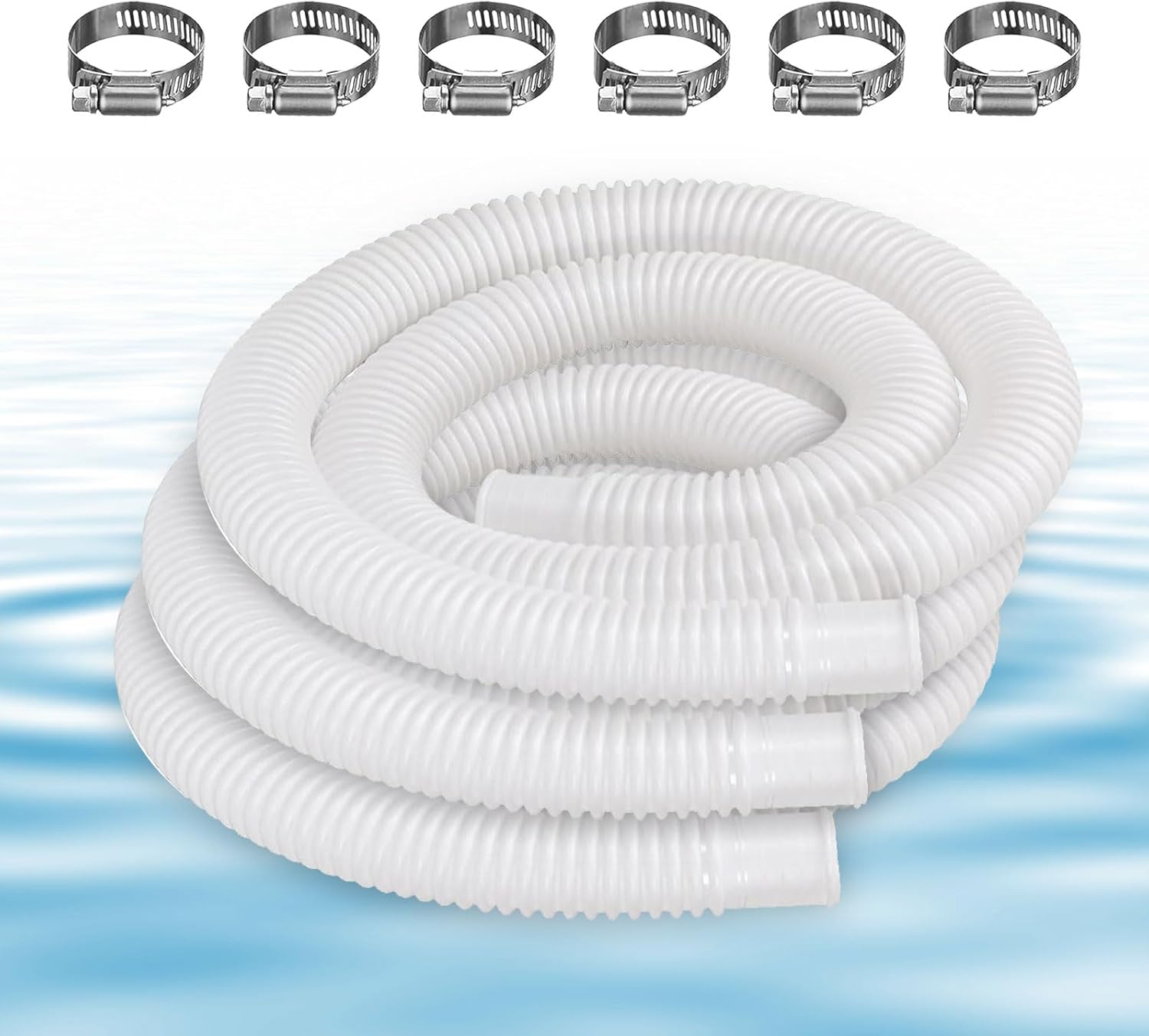 1.25 Inch Pool Pump Replacement Hoses for Above Groud Pools - Pool Hoses for Intex Coleman Pool Filter Pump 607, 637 with 6 Clamps (White-3 Pack)