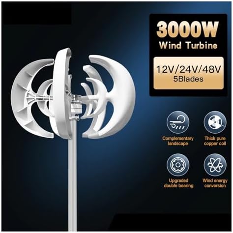 3000W Low Noise Vertical Wind Turbine for Home & Industrial Use - 24V/48V High Efficiency Small Wind Generator with MPPT Control - Eco-Friendly Energy Solution (Red)