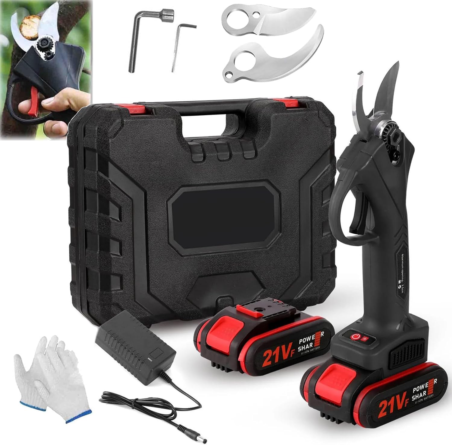 Tacsaw Power Shears, Electric Pruning Shears for Gardening Tree Trimming Cordless, 21V, for 0-1.18inch Diameter,Black