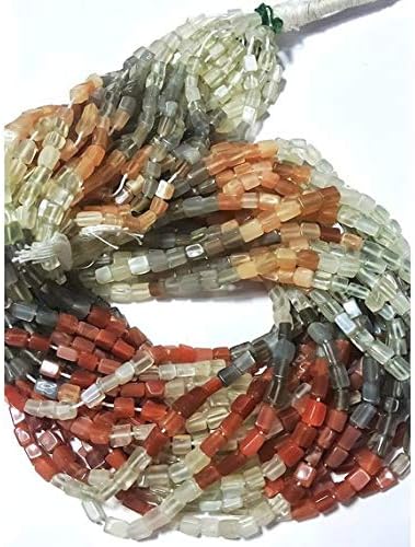 multi moonstone beads, box beads, gemstone beads, 3x5mm each, 14 inch strand