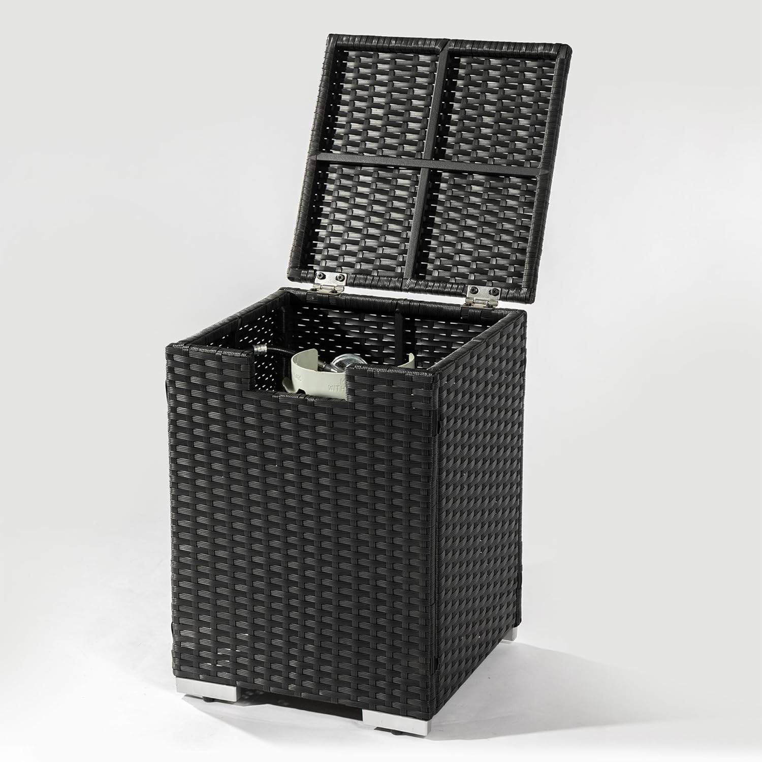 32in Gas Fire Pit Table Set, 50,000 BTU Propane Fire Pit Table Outdoor with Rain Cover, Hideaway Tank Holder Fits 20lb Tank, Gas Fire Pit for Outside w/Ceramic Tabletop and lid, Glass Rocks.