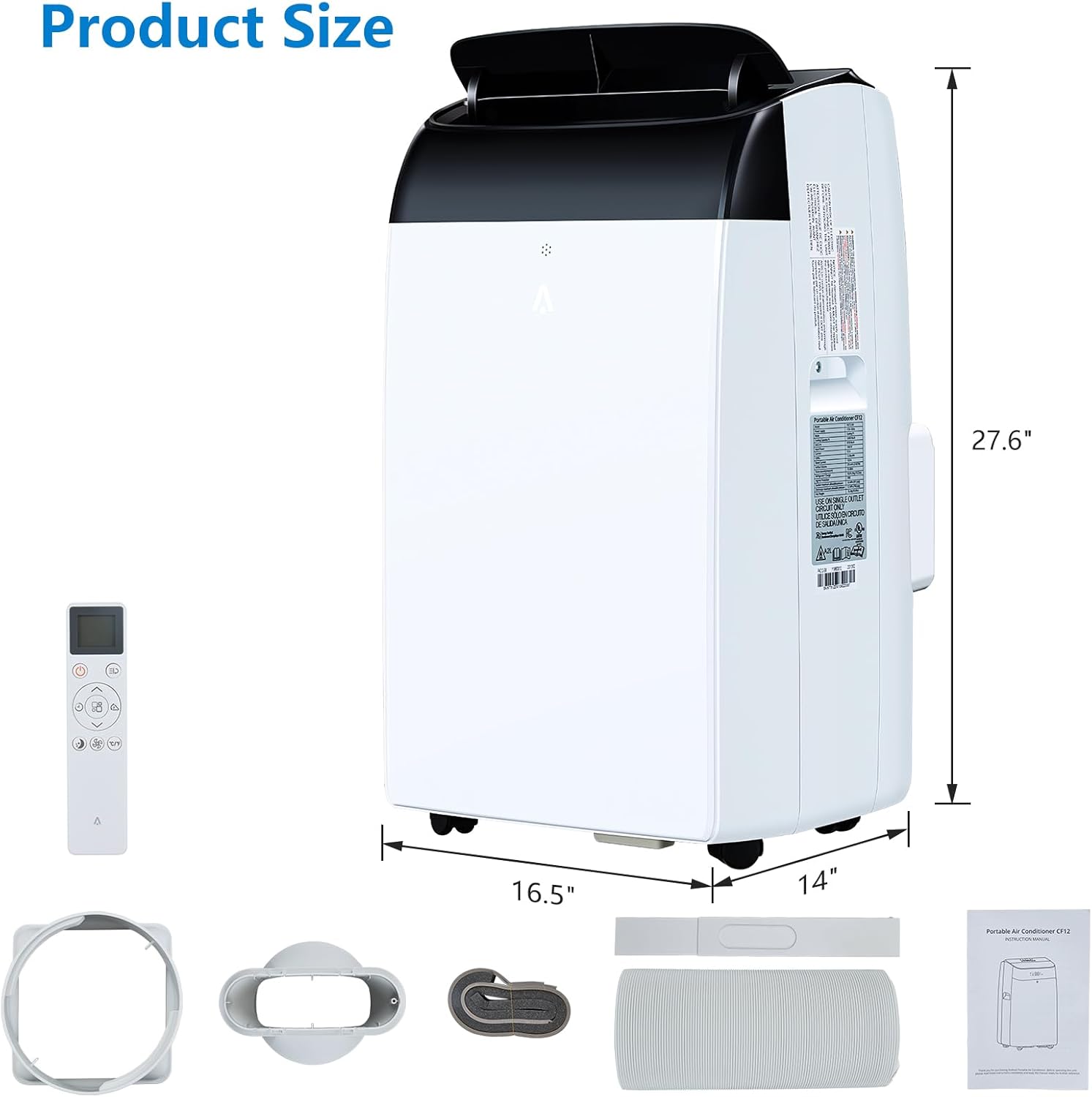 12000 BTU Portable Air Conditioner, 3-In-1 Cooling, Fan, Dehumidifier, 51DB Quiet, 24H Timer, Remote Control, 550 Sq.Ft Coverage, Room Air Conditioning for Home/Office