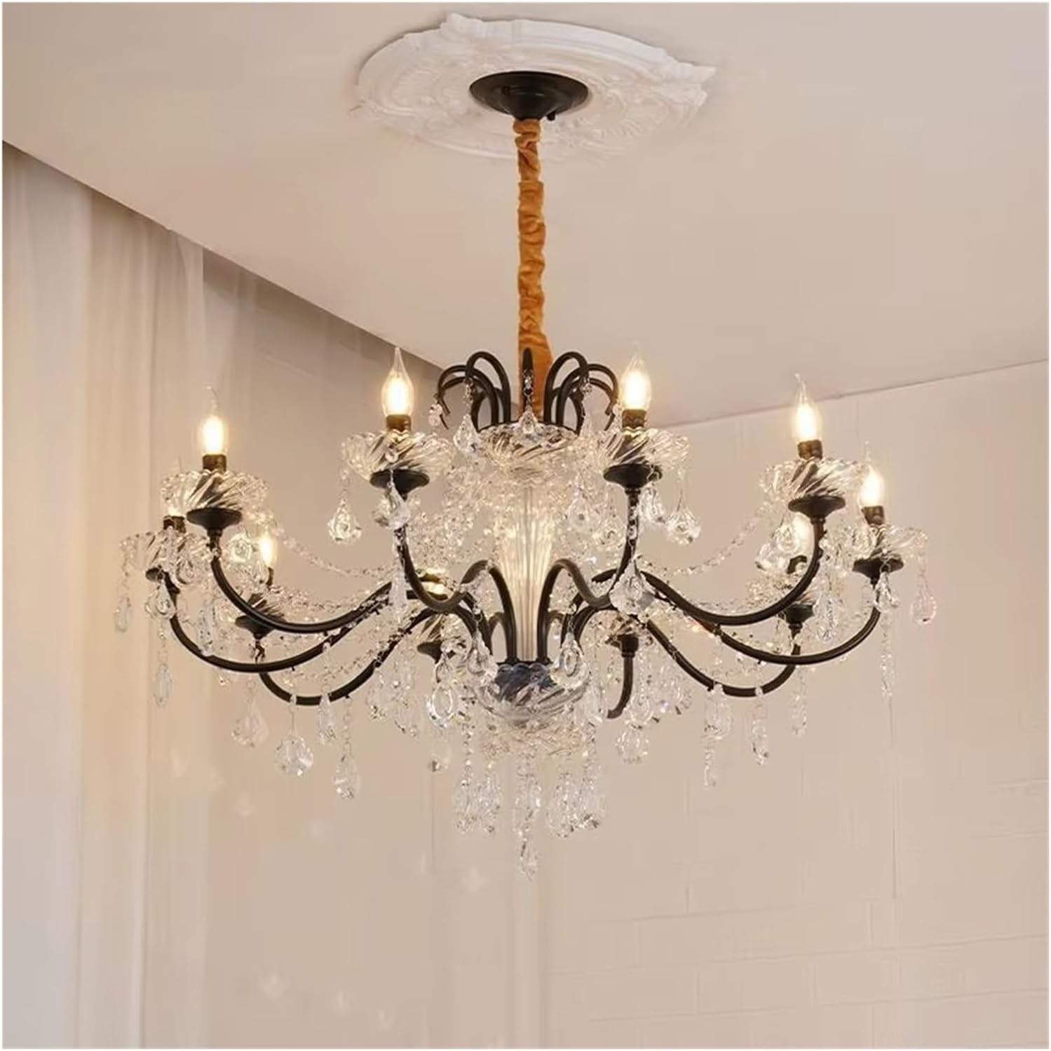 French Retro Crystal Chandelier Villa Duplex Staircase Large Hotel Three-Layer Pendant Lamp Ceiling Lighting,Dining Light Fixtures