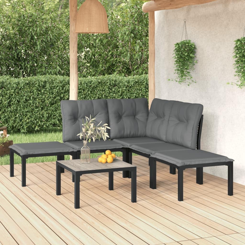 6 Piece Patio Lounge Set Black and Gray Poly Rattan,Modern Patio Lounge Set: WeatherResistant Outdoor Furniture for Relaxation and Entertainment Furniture Sets for Patio, Lawn & Garden